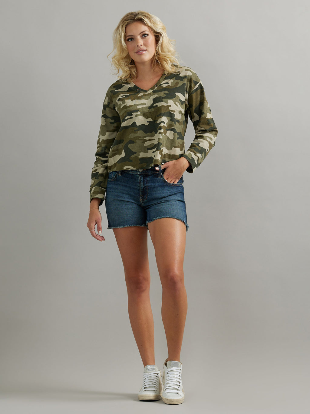 Women's V Neck Grommet Sweatshirt