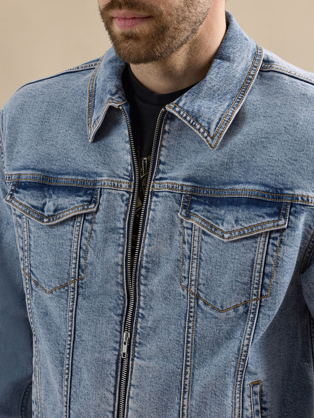 Men's Denim Zip Up Jacket