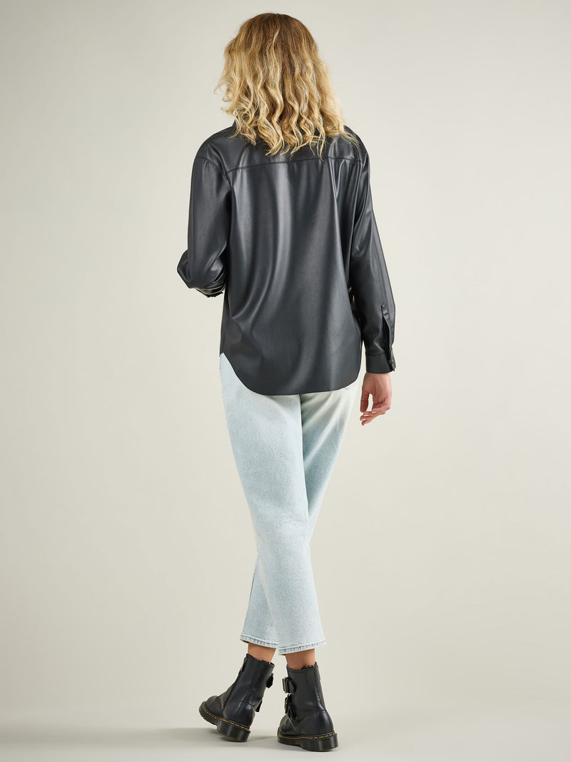 Women's Vegan Leather Shirt Jacket