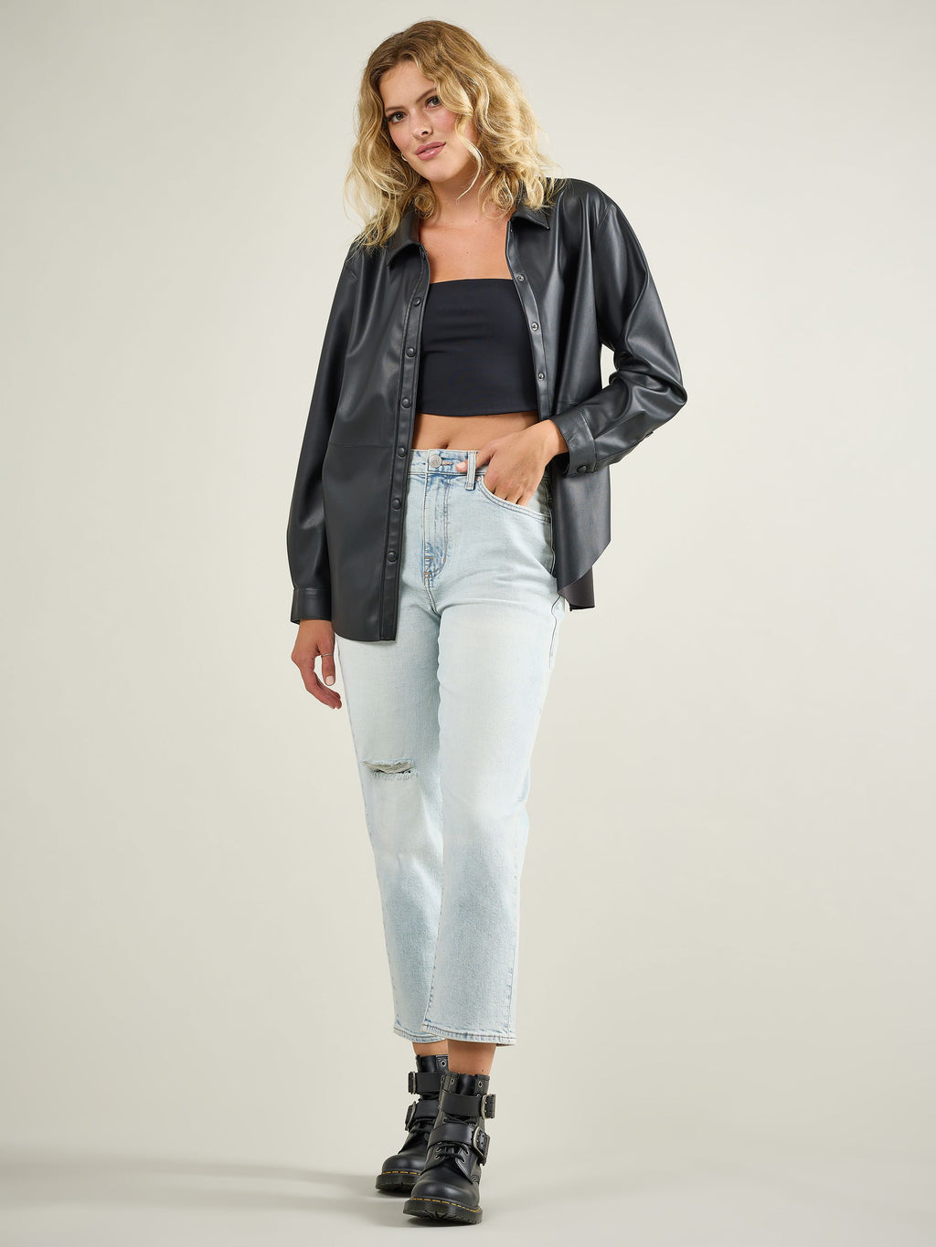 Women's Vegan Leather Shirt Jacket